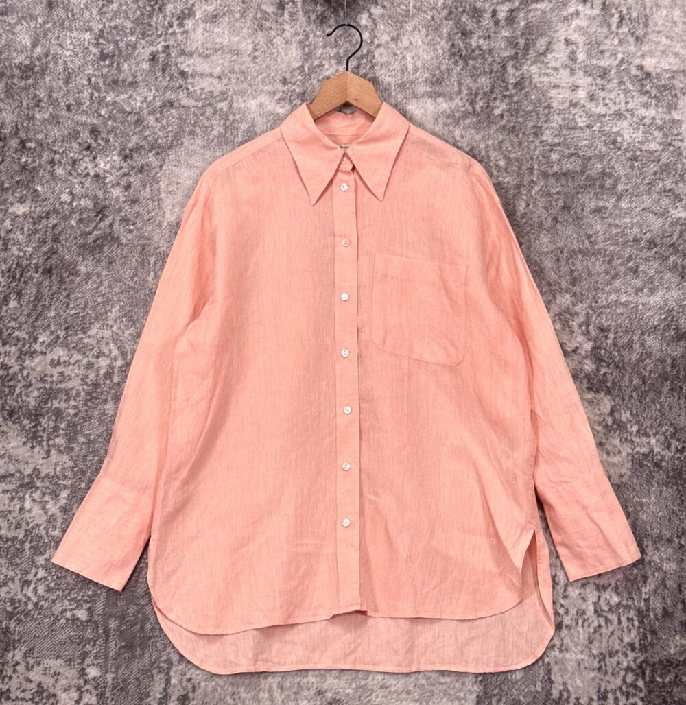 Banana Republic Top Medium Womens Peach Linen Long Sleeve Oversized Button Shirt